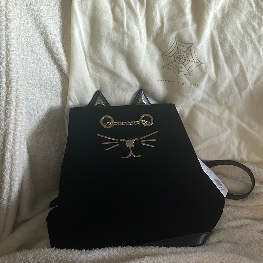 Charlotte Olympia Velvet Kitty Backpack with *FREE* Dust bag included